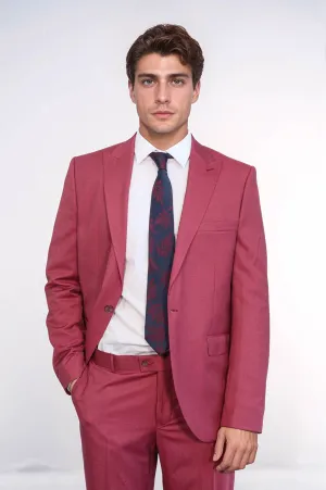 2 Piece Patterned Slim Fit Magenta Men Suit - Wessi