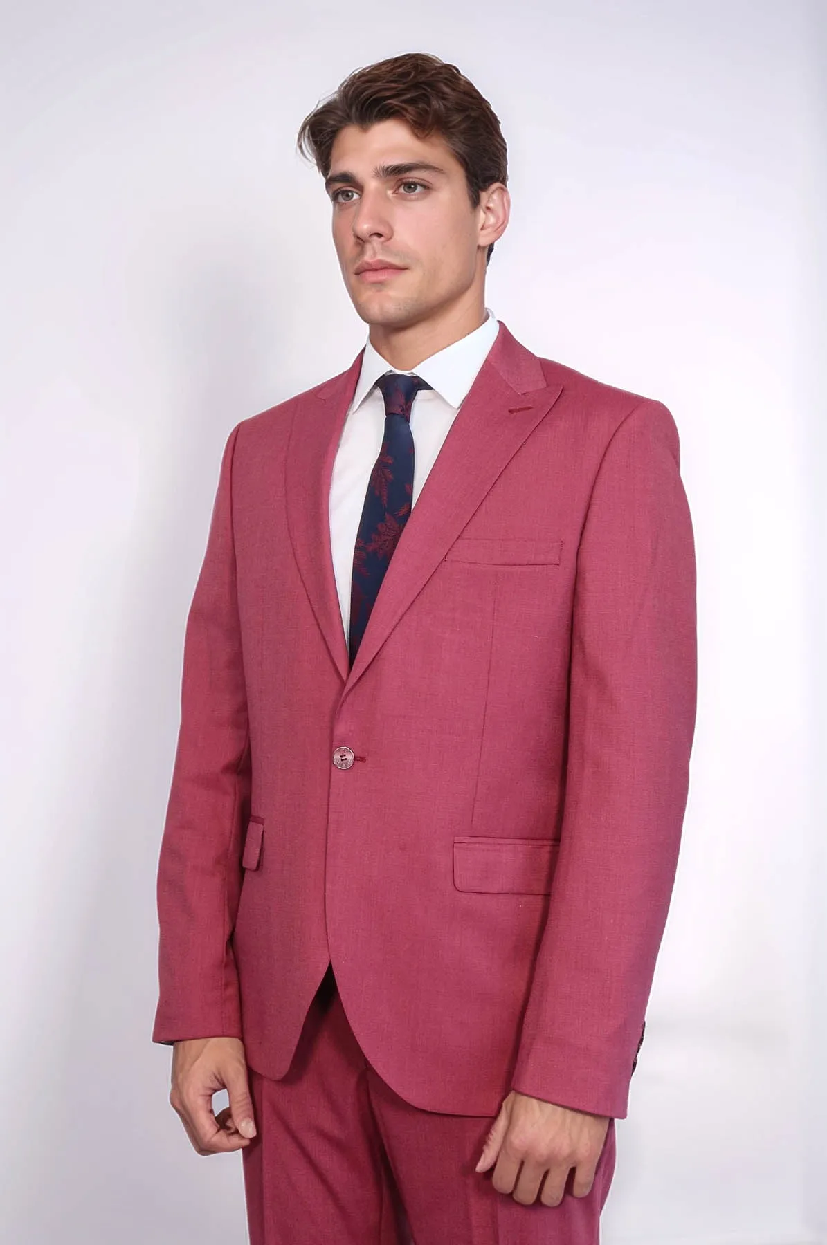 2 Piece Patterned Slim Fit Magenta Men Suit - Wessi
