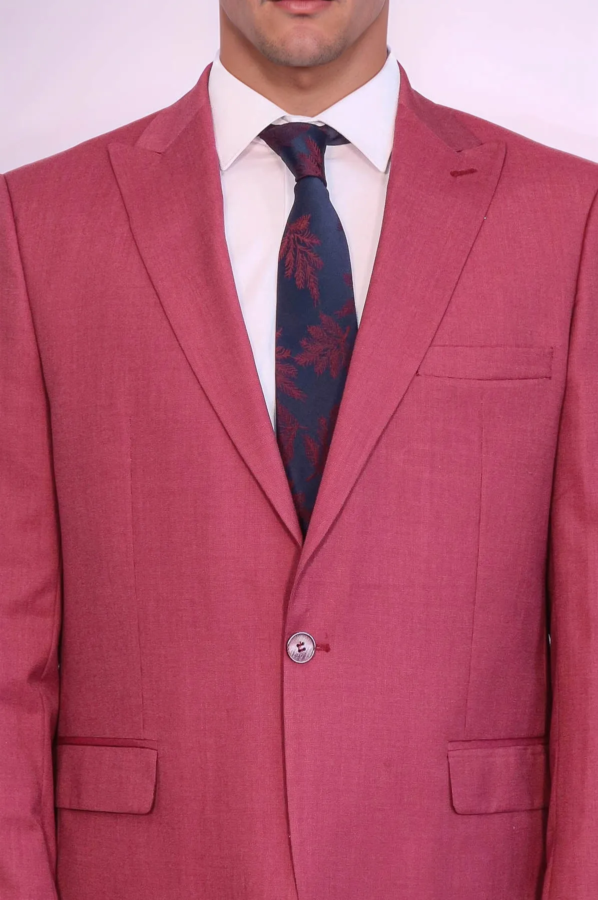 2 Piece Patterned Slim Fit Magenta Men Suit - Wessi