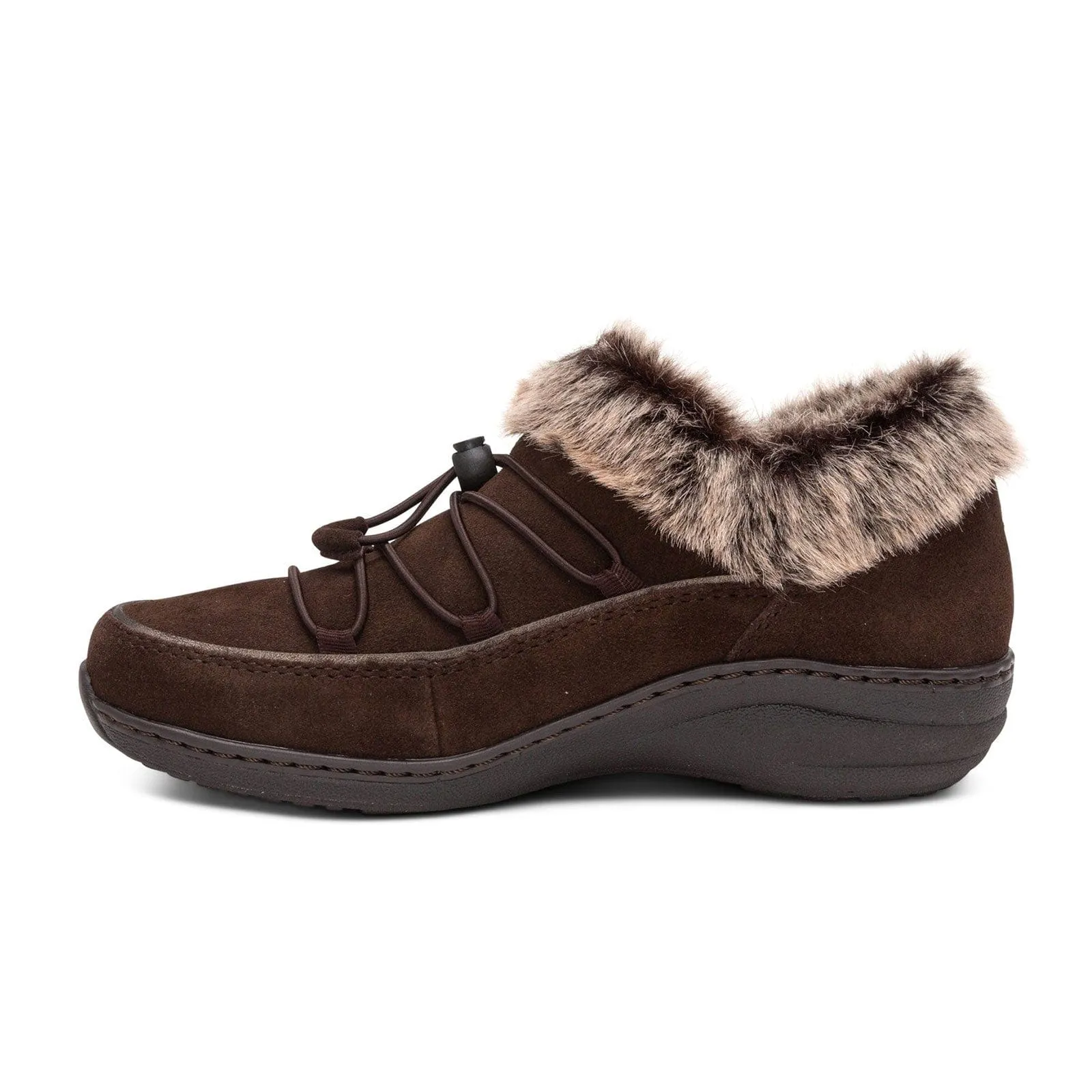 Aetrex Women's Chrissy Furry Slip On Boots- Espresso