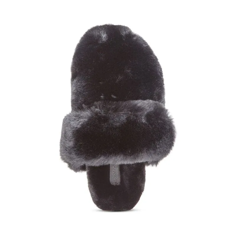 Aetrex Women's Misty Furry Slippers- Black