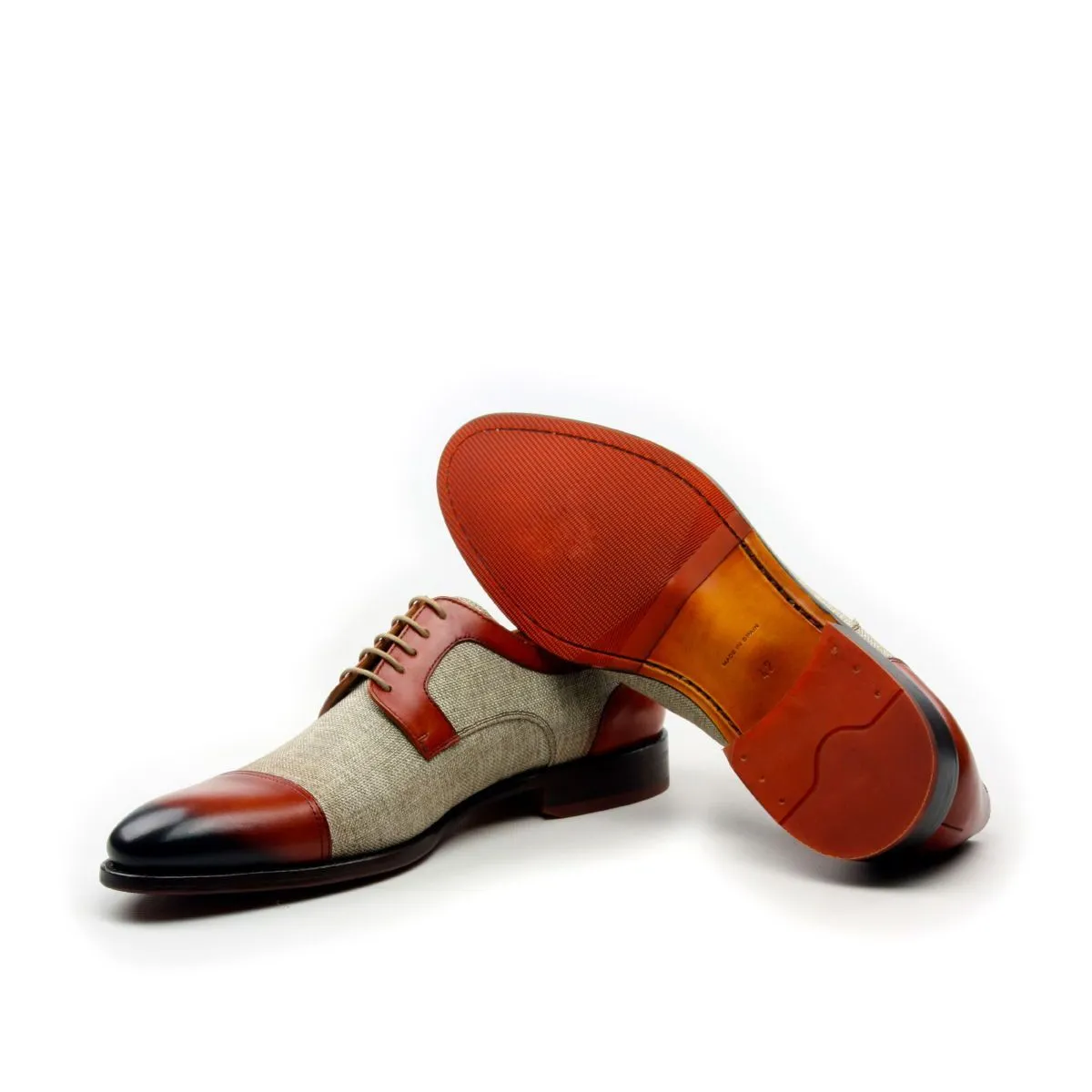 Ambrogio Men's Shoes Red & Beige Linen / Calf-Skin Leather Derby Oxfords (AMB2012-RTW)