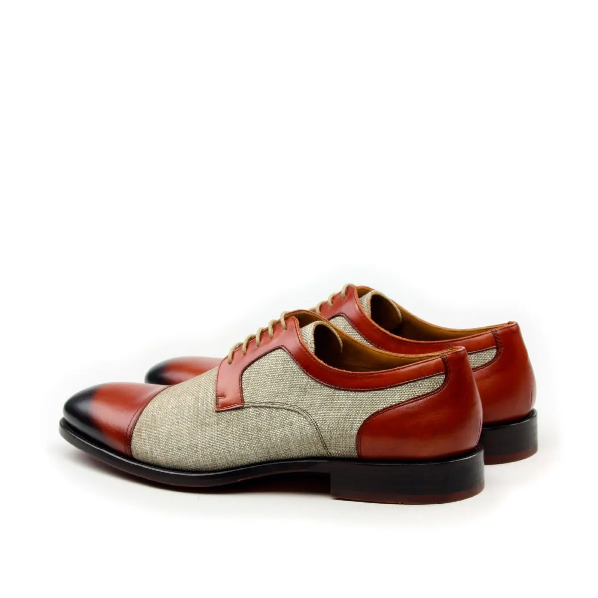 Ambrogio Men's Shoes Red & Beige Linen / Calf-Skin Leather Derby Oxfords (AMB2012-RTW)