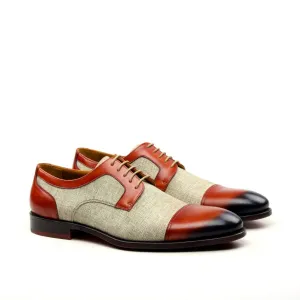 Ambrogio Men's Shoes Red & Beige Linen / Calf-Skin Leather Derby Oxfords (AMB2012-RTW)