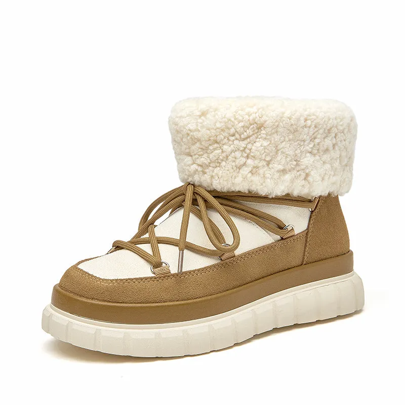 BeauToday Lace Up Flat Snow Boots for Women