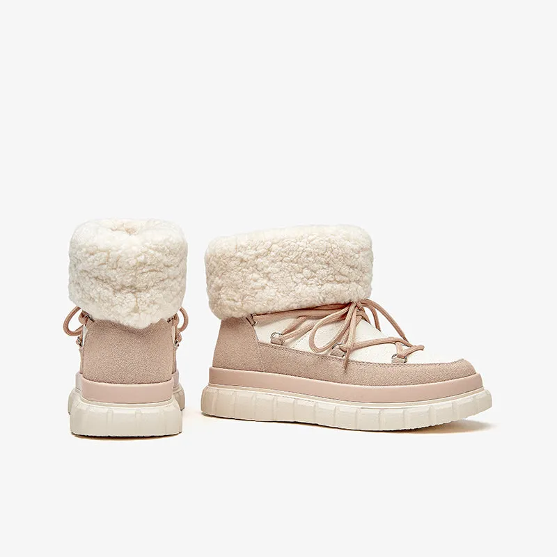BeauToday Lace Up Flat Snow Boots for Women