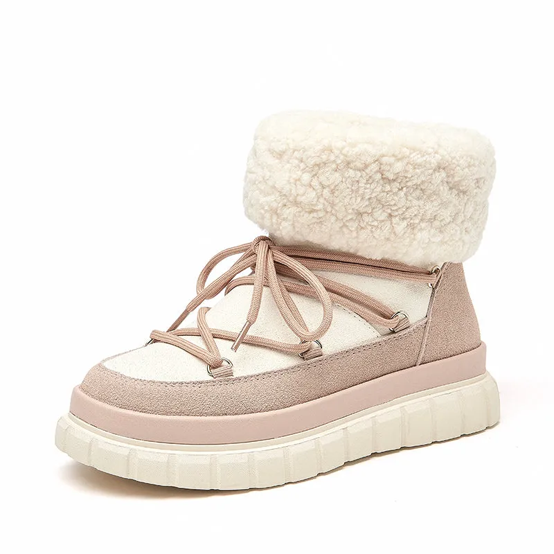BeauToday Lace Up Flat Snow Boots for Women