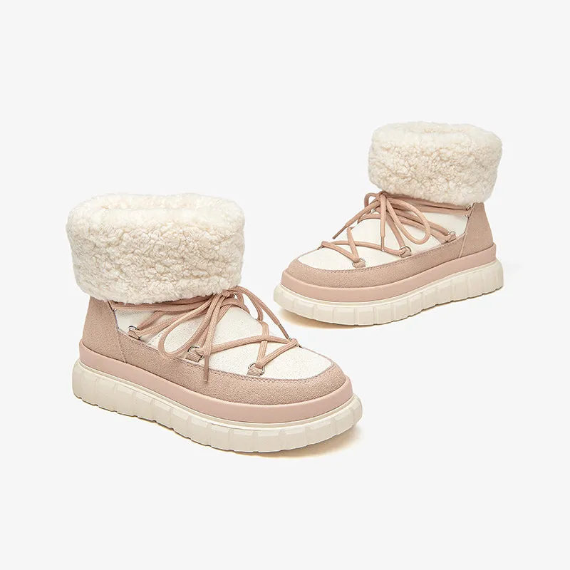 BeauToday Lace Up Flat Snow Boots for Women