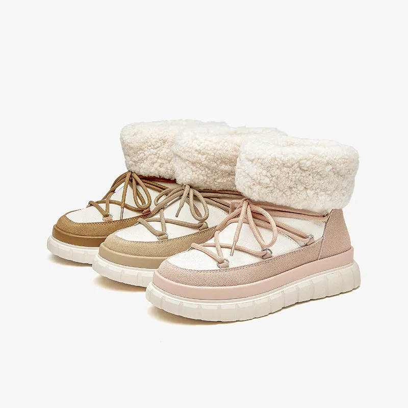 BeauToday Lace Up Flat Snow Boots for Women
