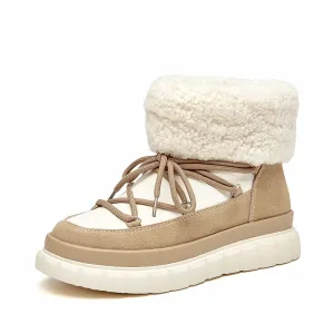 BeauToday Lace Up Flat Snow Boots for Women