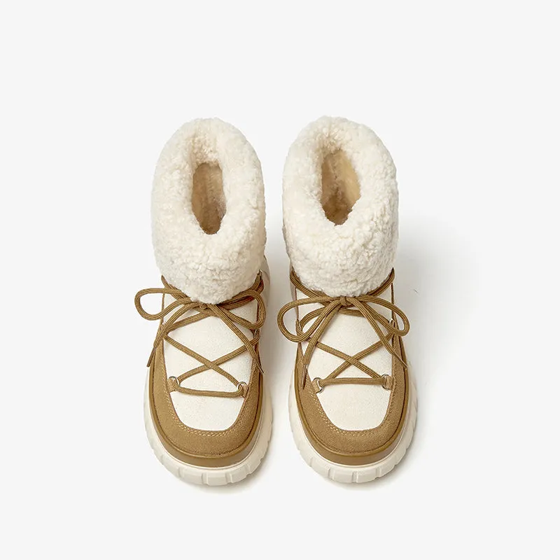 BeauToday Lace Up Flat Snow Boots for Women