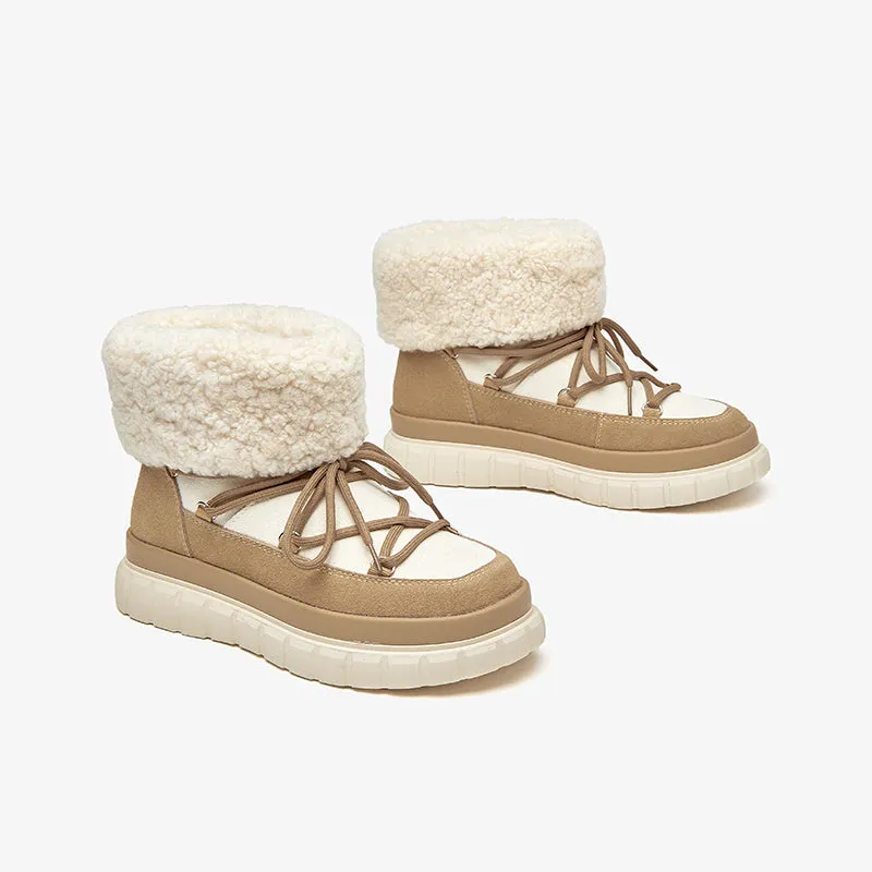 BeauToday Lace Up Flat Snow Boots for Women