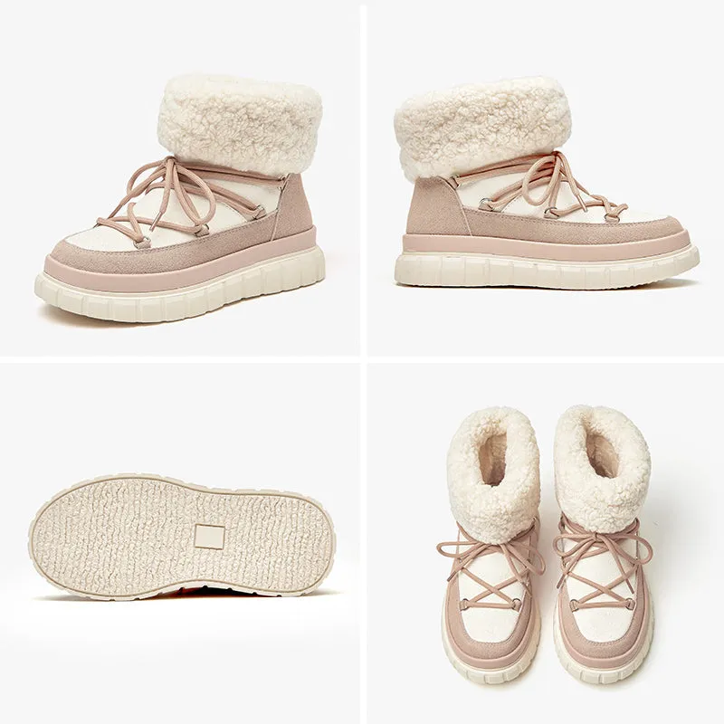 BeauToday Lace Up Flat Snow Boots for Women