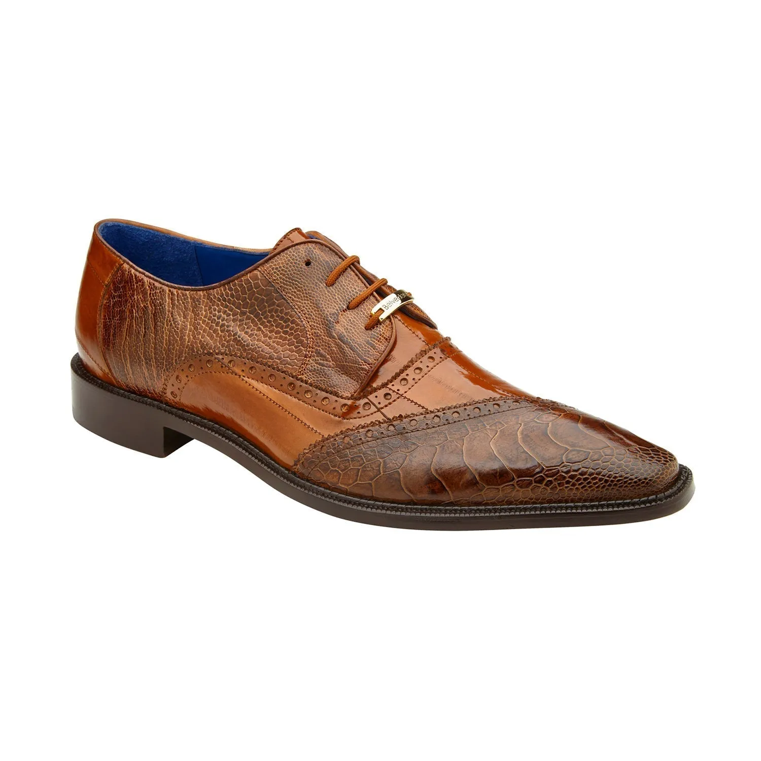 Belvedere Nino 0B4 Shoes Men's Antique Camel Eel Ostrich Split Toe Oxfords (BV1001)