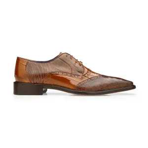 Belvedere Nino 0B4 Shoes Men's Antique Camel Eel Ostrich Split Toe Oxfords (BV1001)