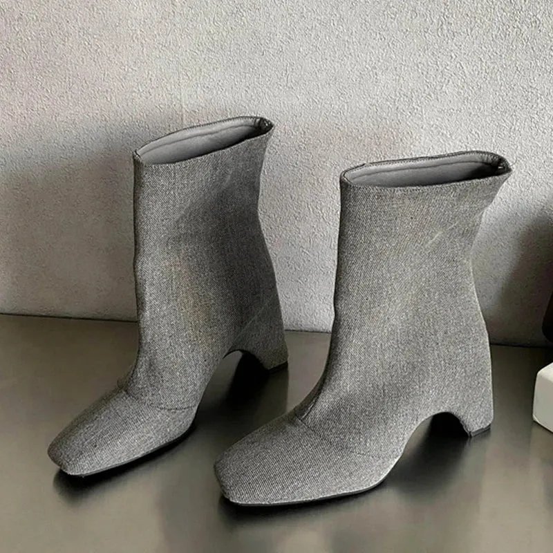 binfenxie  -  Autumn Winter Chelsea Ankle Boots Women Cozy PU Leather High Heels Fashion Square Toe Slip On Ladies Party Shoes Booties