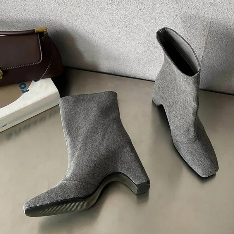 binfenxie  -  Autumn Winter Chelsea Ankle Boots Women Cozy PU Leather High Heels Fashion Square Toe Slip On Ladies Party Shoes Booties