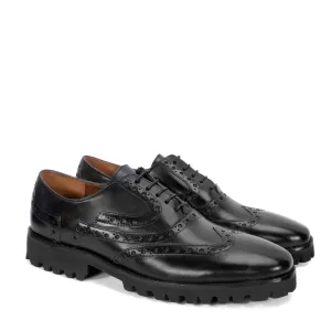 Black Croco Leather Toe with Chunky Sole Brogue Punching Shoes