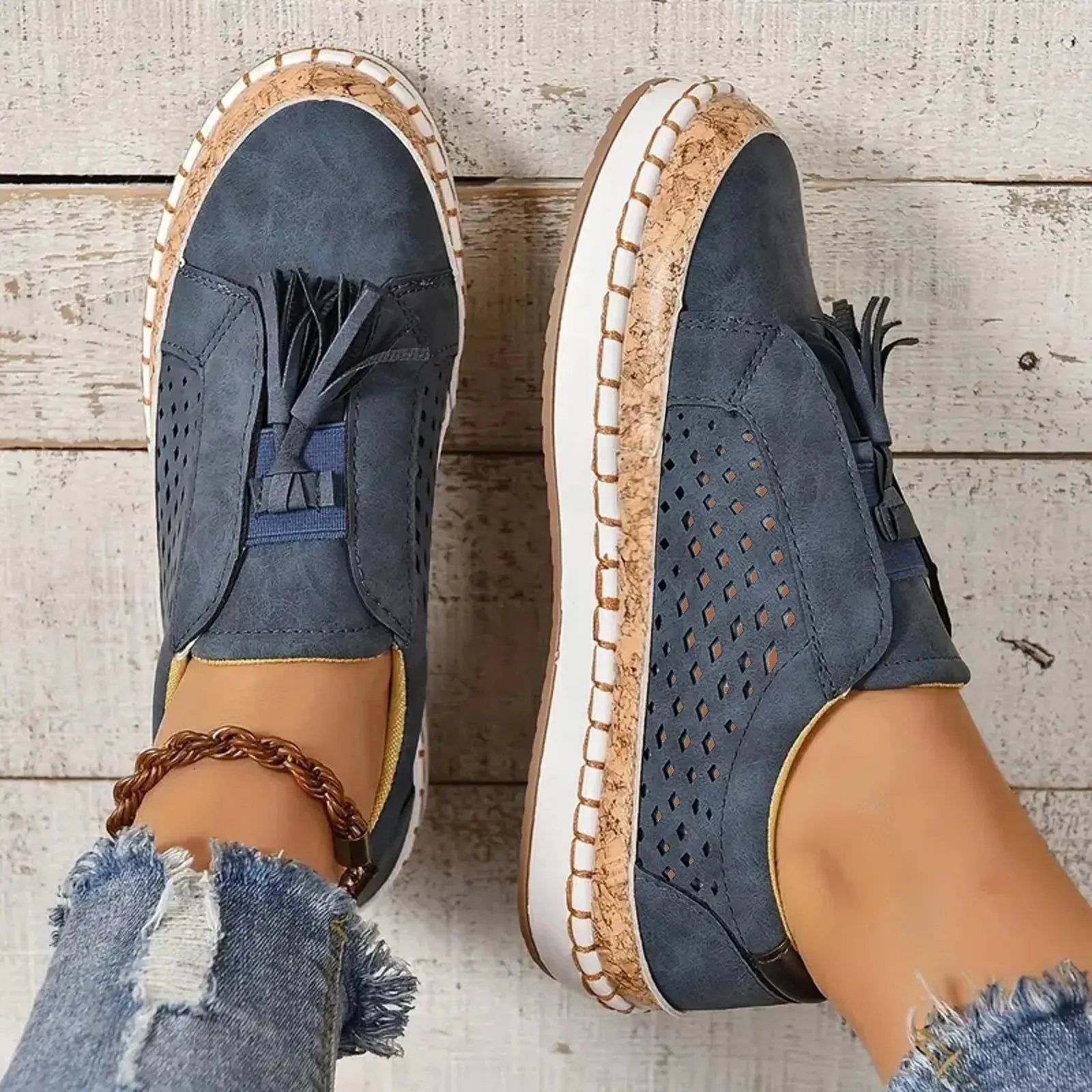 Boho Tassel Cork Slip-On Sneaks