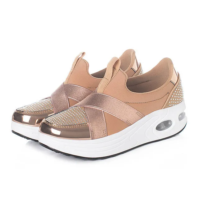 Cuzcare Women Orthopedic Rhinestones Slip-on Walking Shoes