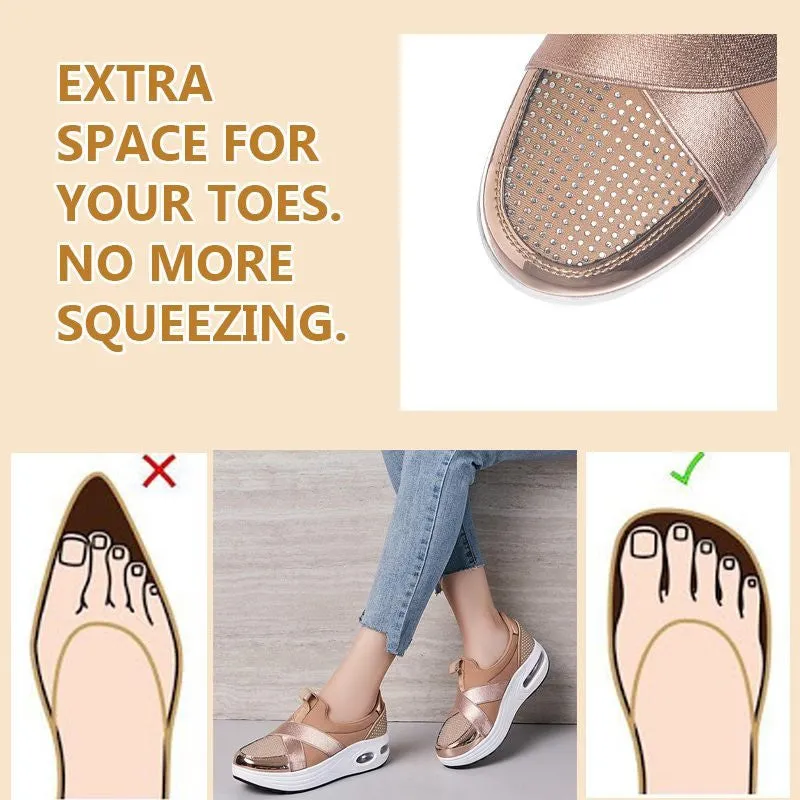 Cuzcare Women Orthopedic Rhinestones Slip-on Walking Shoes
