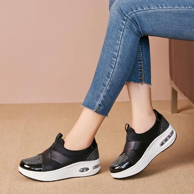 Cuzcare Women Orthopedic Rhinestones Slip-on Walking Shoes