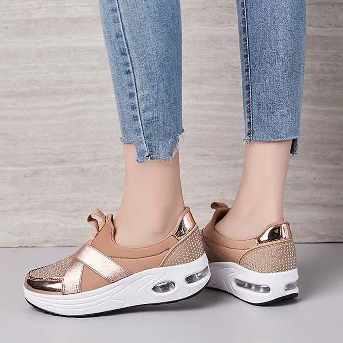 Cuzcare Women Orthopedic Rhinestones Slip-on Walking Shoes