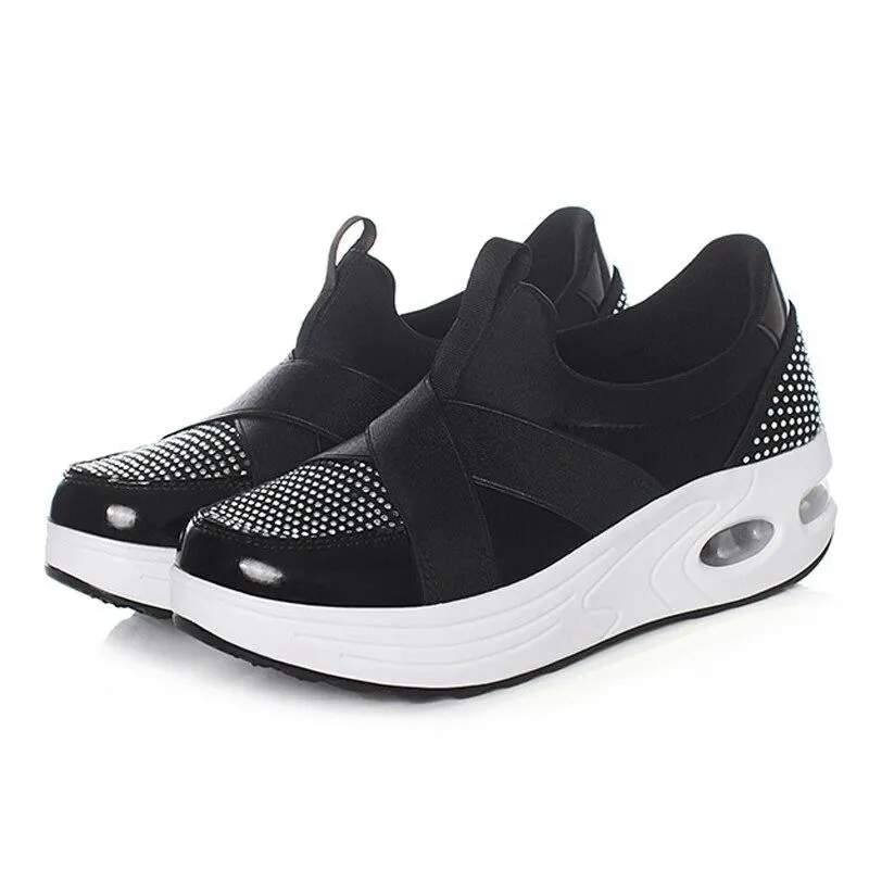 Cuzcare Women Orthopedic Rhinestones Slip-on Walking Shoes