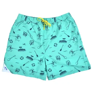 DryFins Mens Swim Trunks with Compression Liner in Lake Effect