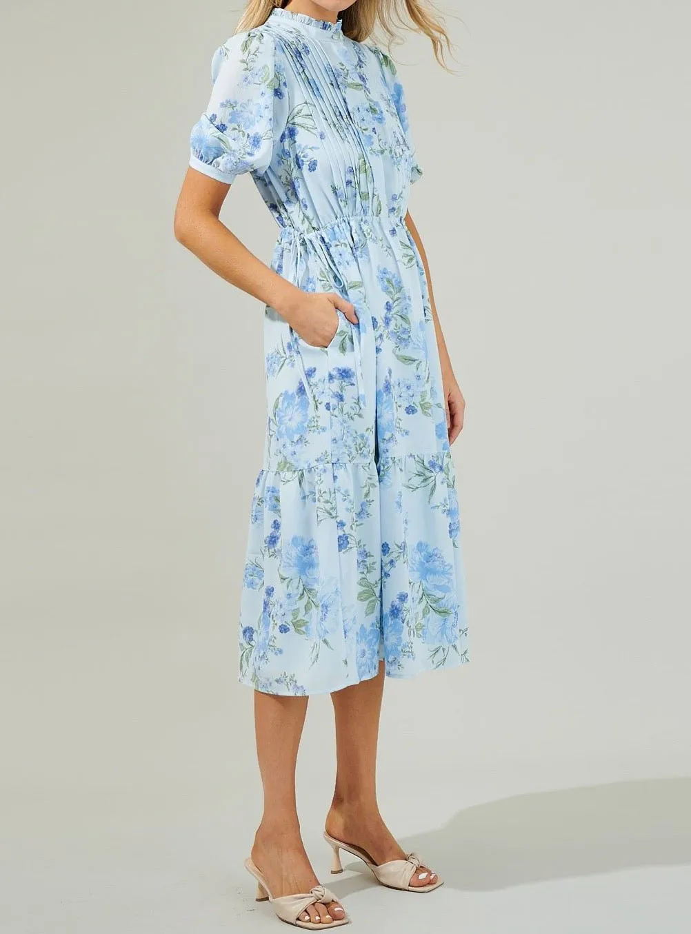 Dusty Floss Floral Pleated Midi Dress