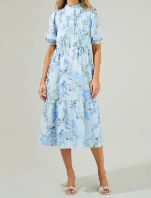 Dusty Floss Floral Pleated Midi Dress