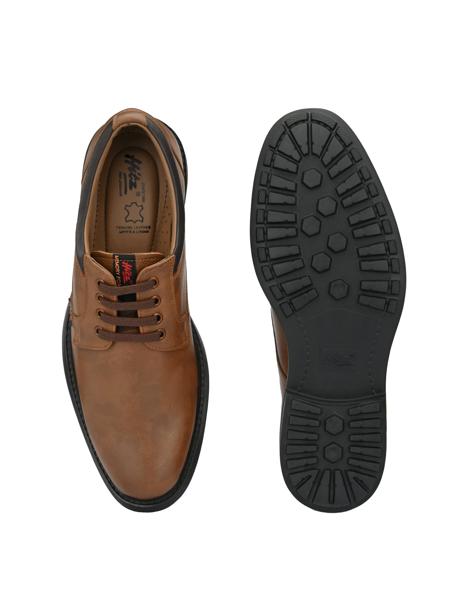 Hitz Men's Tan Derby Leather Shoes
