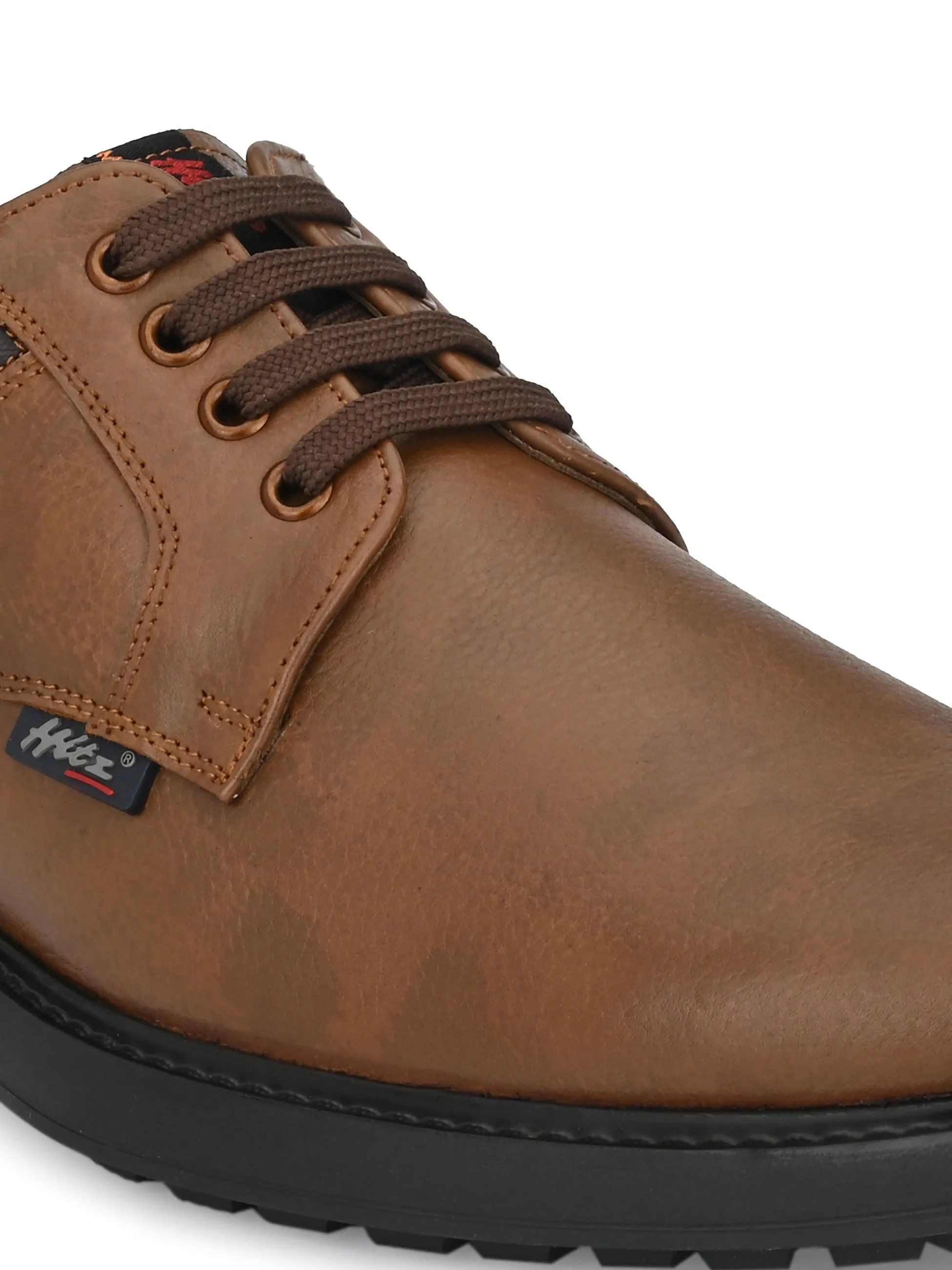 Hitz Men's Tan Derby Leather Shoes