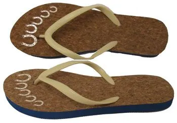 Ladies Cork Lined Horseshoes Flip Flops - Blue