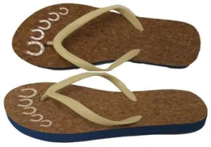 Ladies Cork Lined Horseshoes Flip Flops - Blue