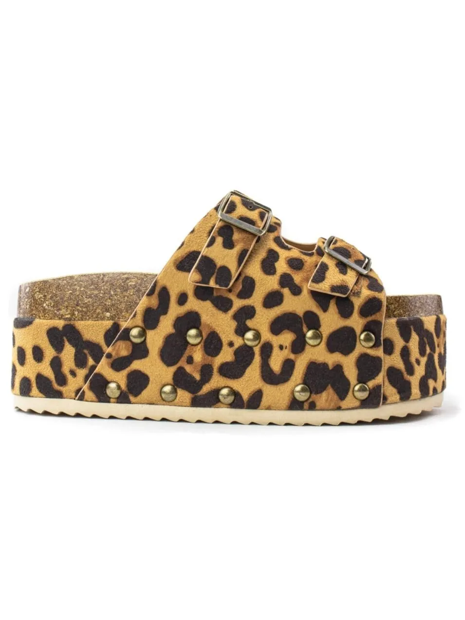 Leopard printed flat platform slides sandals