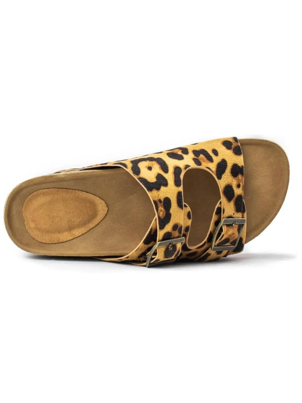 Leopard printed flat platform slides sandals