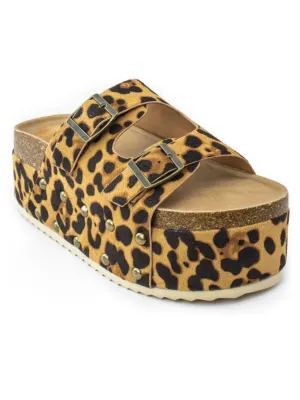 Leopard printed flat platform slides sandals