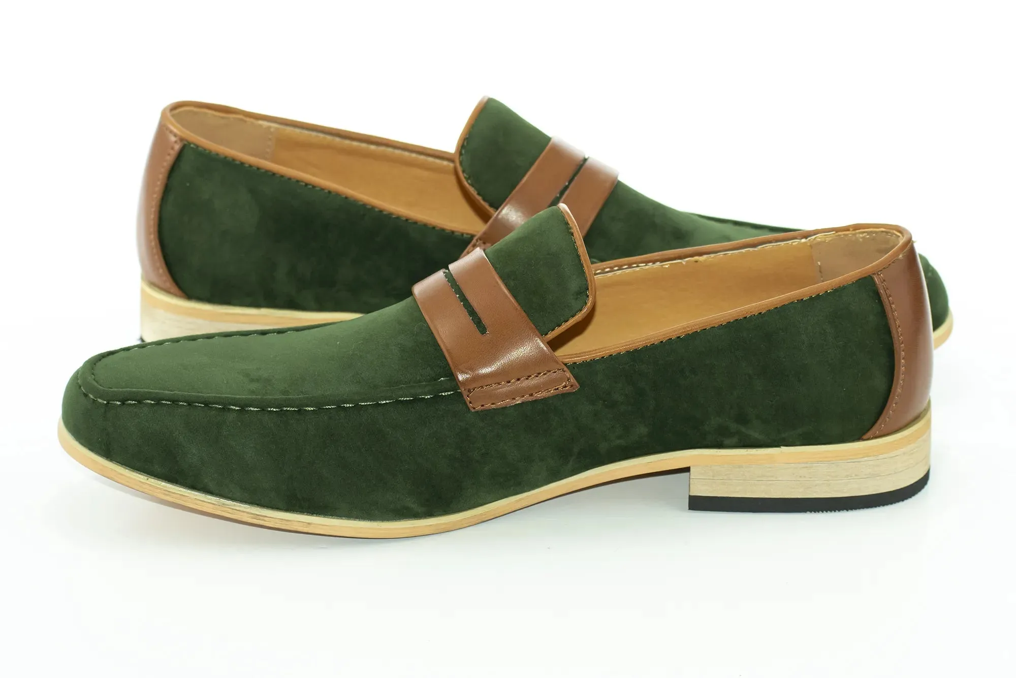 Olive Suede Leather Penny Loafers