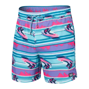 SAXX 5-Inch Oh Buoy 2N1 Volley Jetski Stripe Swim Trunks - Pool