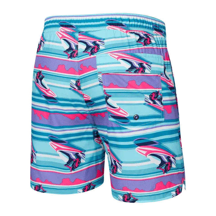SAXX 5-Inch Oh Buoy 2N1 Volley Jetski Stripe Swim Trunks - Pool
