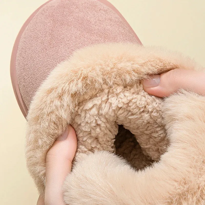 Sohiwoo Winter Thick Plush Pink Ankle Boots Women Faux Fur Platform Snow Boots Woman Non Slip Warm Cotton Padded Shoes