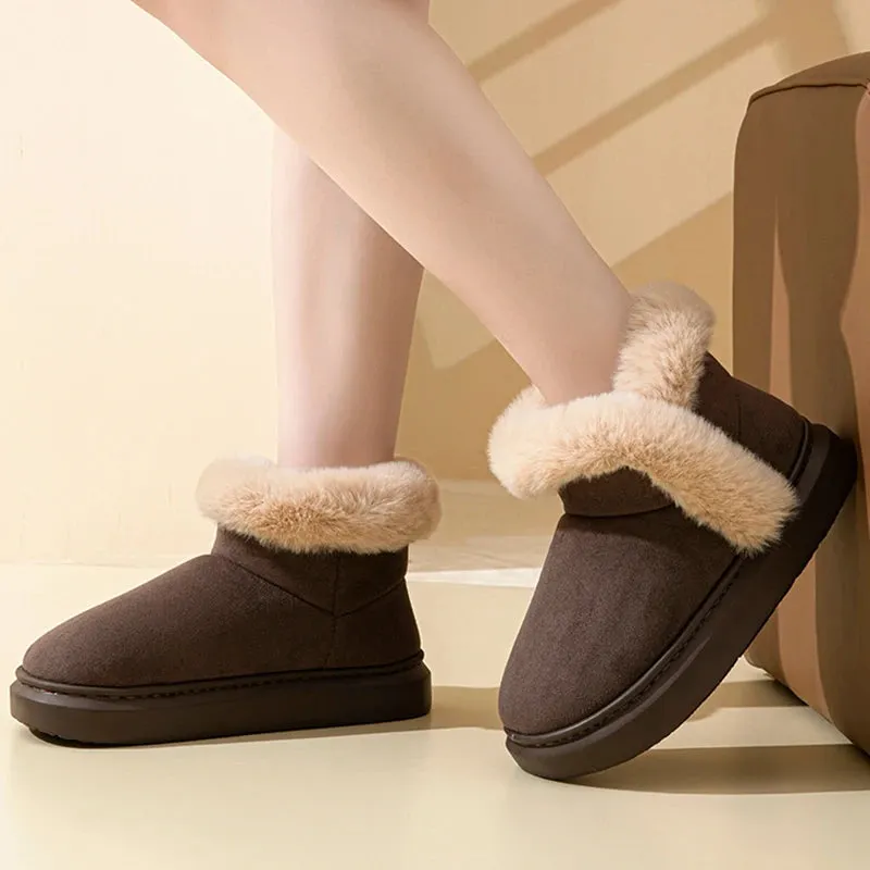 Sohiwoo Winter Thick Plush Pink Ankle Boots Women Faux Fur Platform Snow Boots Woman Non Slip Warm Cotton Padded Shoes