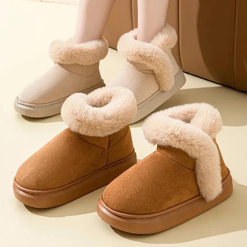 Sohiwoo Winter Thick Plush Pink Ankle Boots Women Faux Fur Platform Snow Boots Woman Non Slip Warm Cotton Padded Shoes