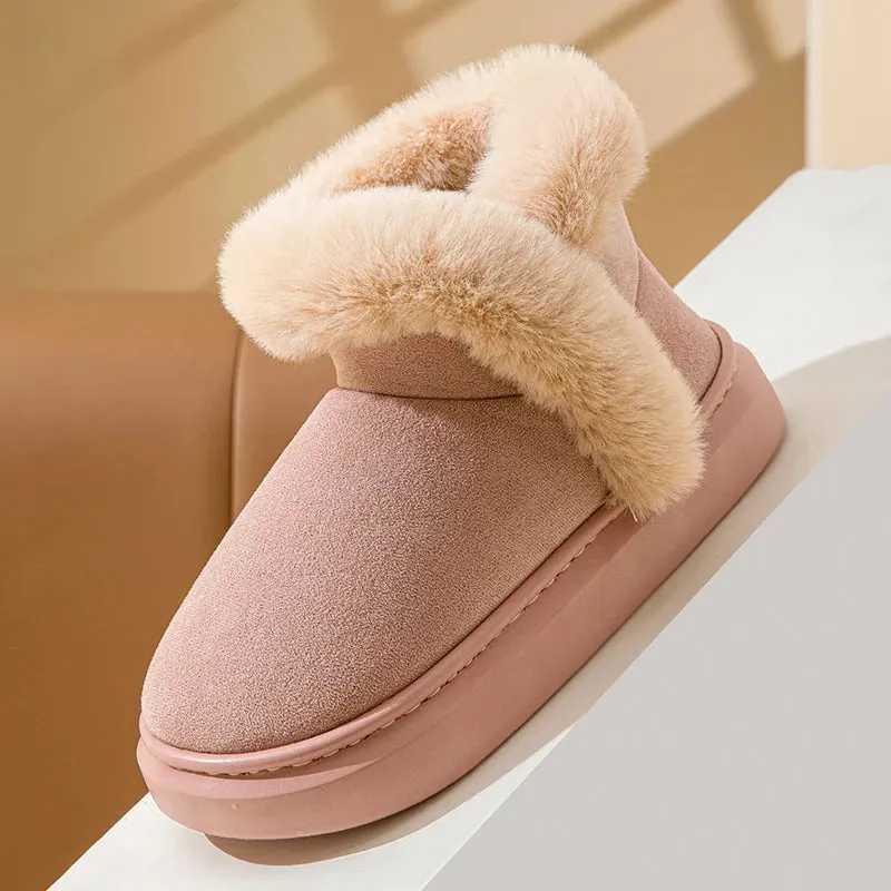 Sohiwoo Winter Thick Plush Pink Ankle Boots Women Faux Fur Platform Snow Boots Woman Non Slip Warm Cotton Padded Shoes