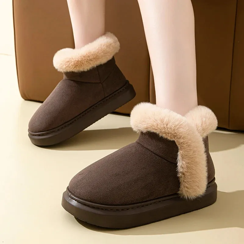 Sohiwoo Winter Thick Plush Pink Ankle Boots Women Faux Fur Platform Snow Boots Woman Non Slip Warm Cotton Padded Shoes