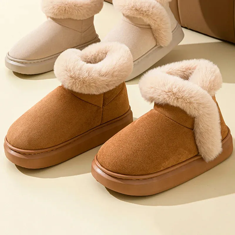 Sohiwoo Winter Thick Plush Pink Ankle Boots Women Faux Fur Platform Snow Boots Woman Non Slip Warm Cotton Padded Shoes