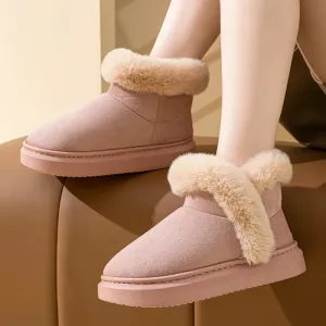 Sohiwoo Winter Thick Plush Pink Ankle Boots Women Faux Fur Platform Snow Boots Woman Non Slip Warm Cotton Padded Shoes