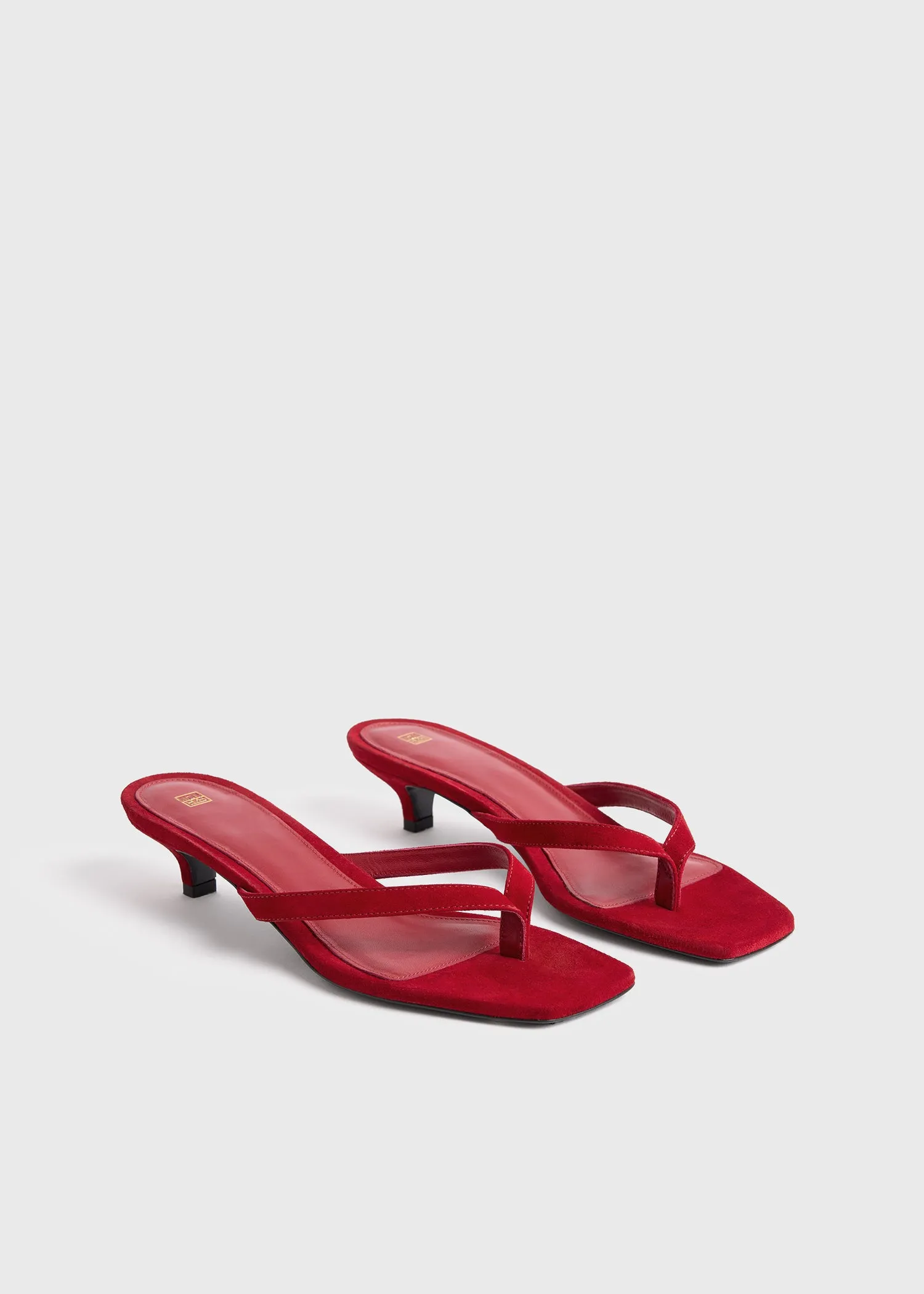 Suede heeled flip flops scarlet