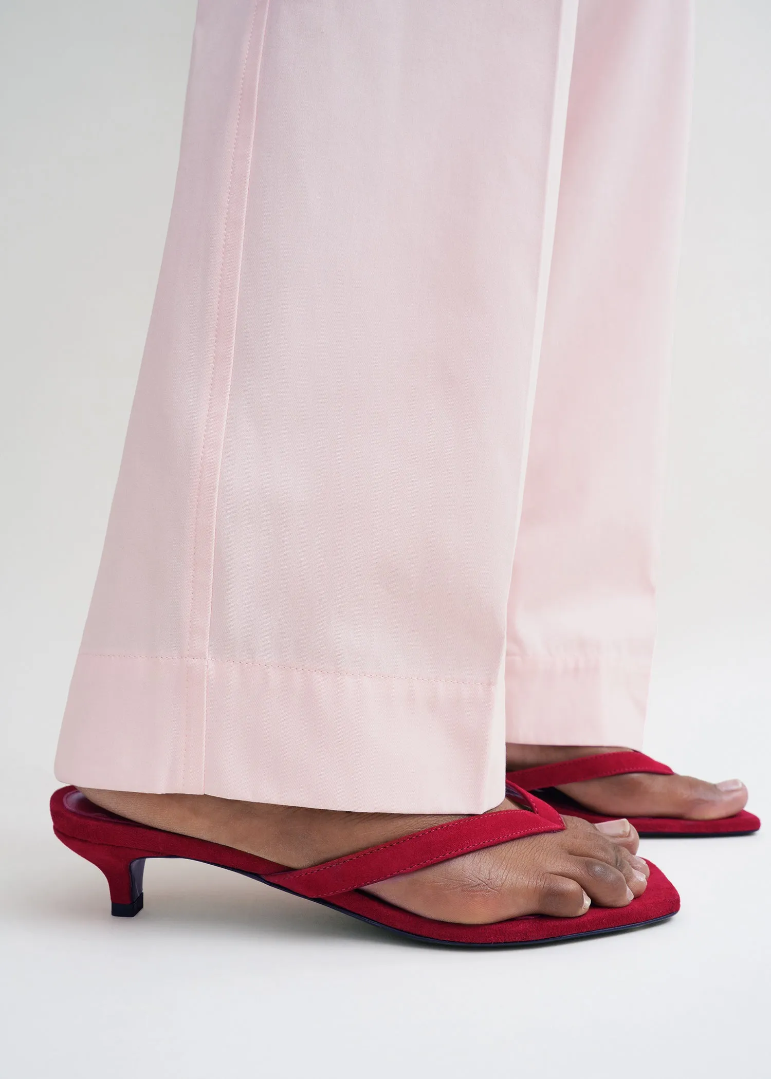 Suede heeled flip flops scarlet